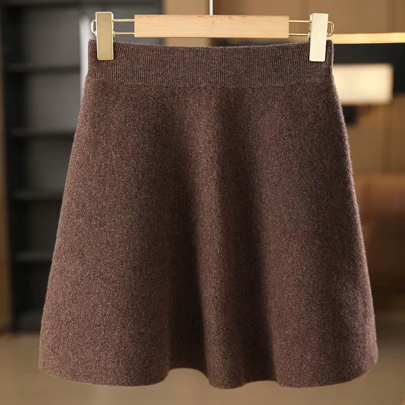 100% Merino Wool Women'S Knitted Pleated Skirt, Elastic Waist, Fashionable, Korean Version, New Autumn and Winter 2024