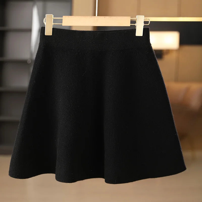 100% Merino Wool Women'S Knitted Pleated Skirt, Elastic Waist, Fashionable, Korean Version, New Autumn and Winter 2024