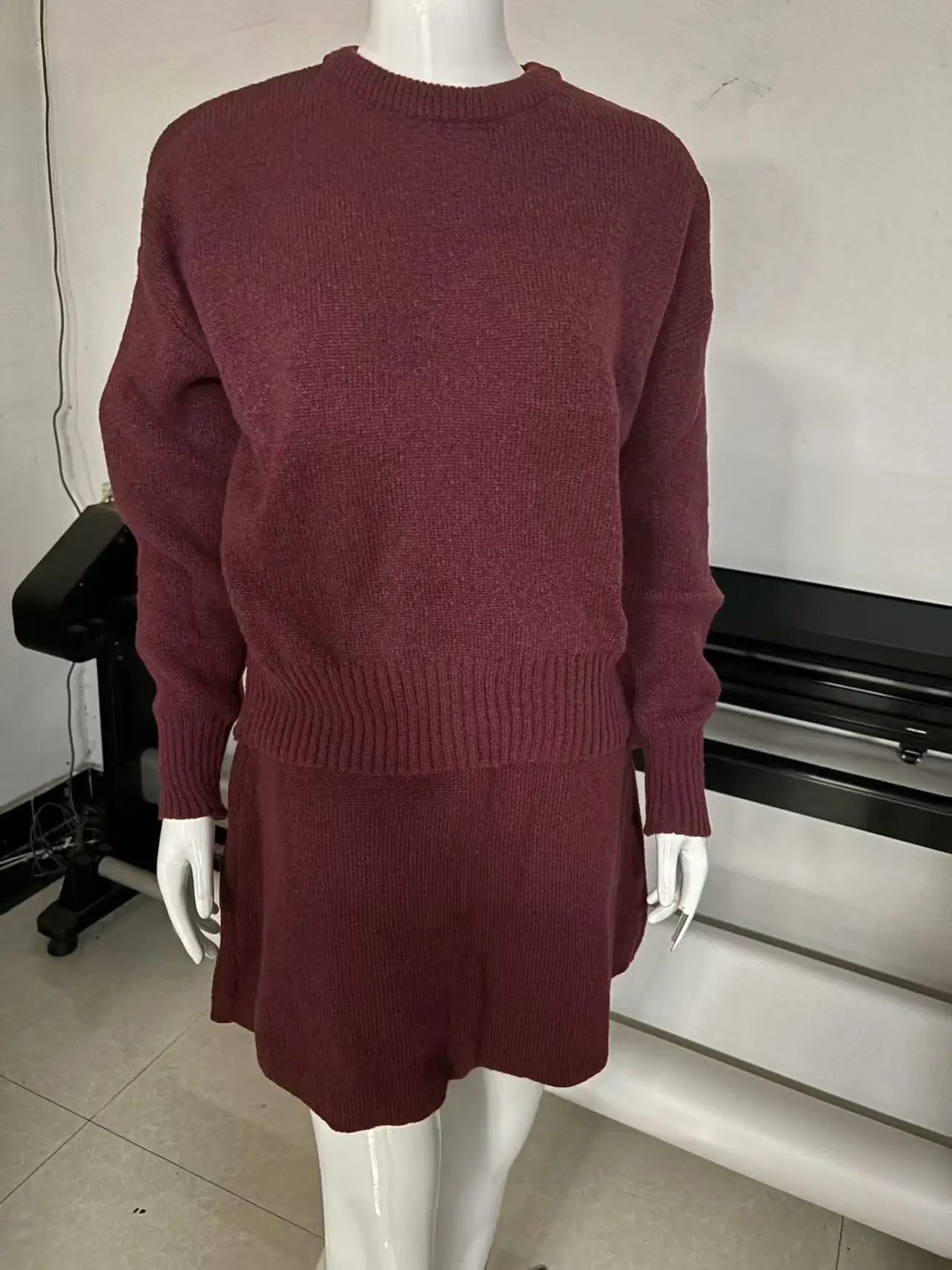 Two-Piece Knitted Set - Crewneck And Skirt