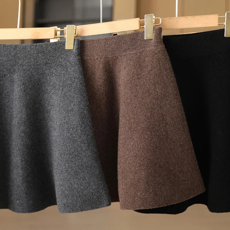 100% Merino Wool Women'S Knitted Pleated Skirt, Elastic Waist, Fashionable, Korean Version, New Autumn and Winter 2024