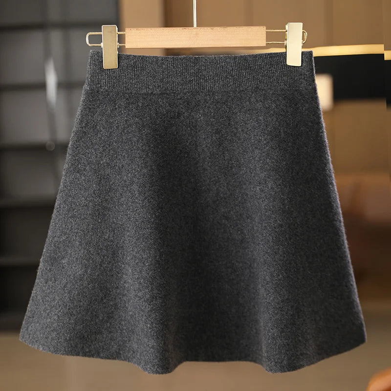 100% Merino Wool Women'S Knitted Pleated Skirt, Elastic Waist, Fashionable, Korean Version, New Autumn and Winter 2024